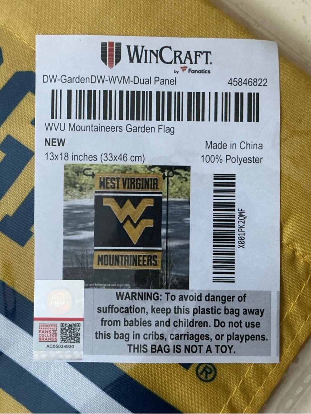 NWT West Virginia University WVU Garden Flag